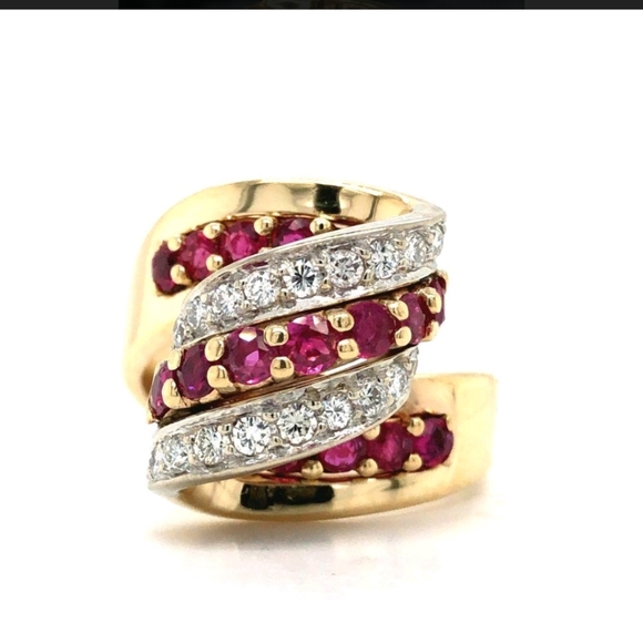 14K Ruby & Diamond Ribbon Ring - Picture 3 of 6
